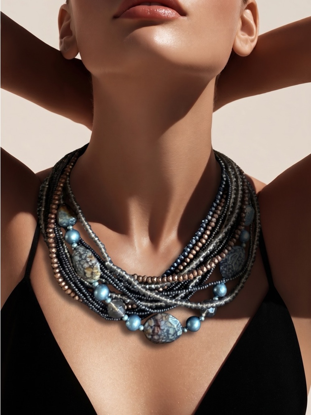 Premier Designs Multi-Strand Black and Silver Layered Necklace